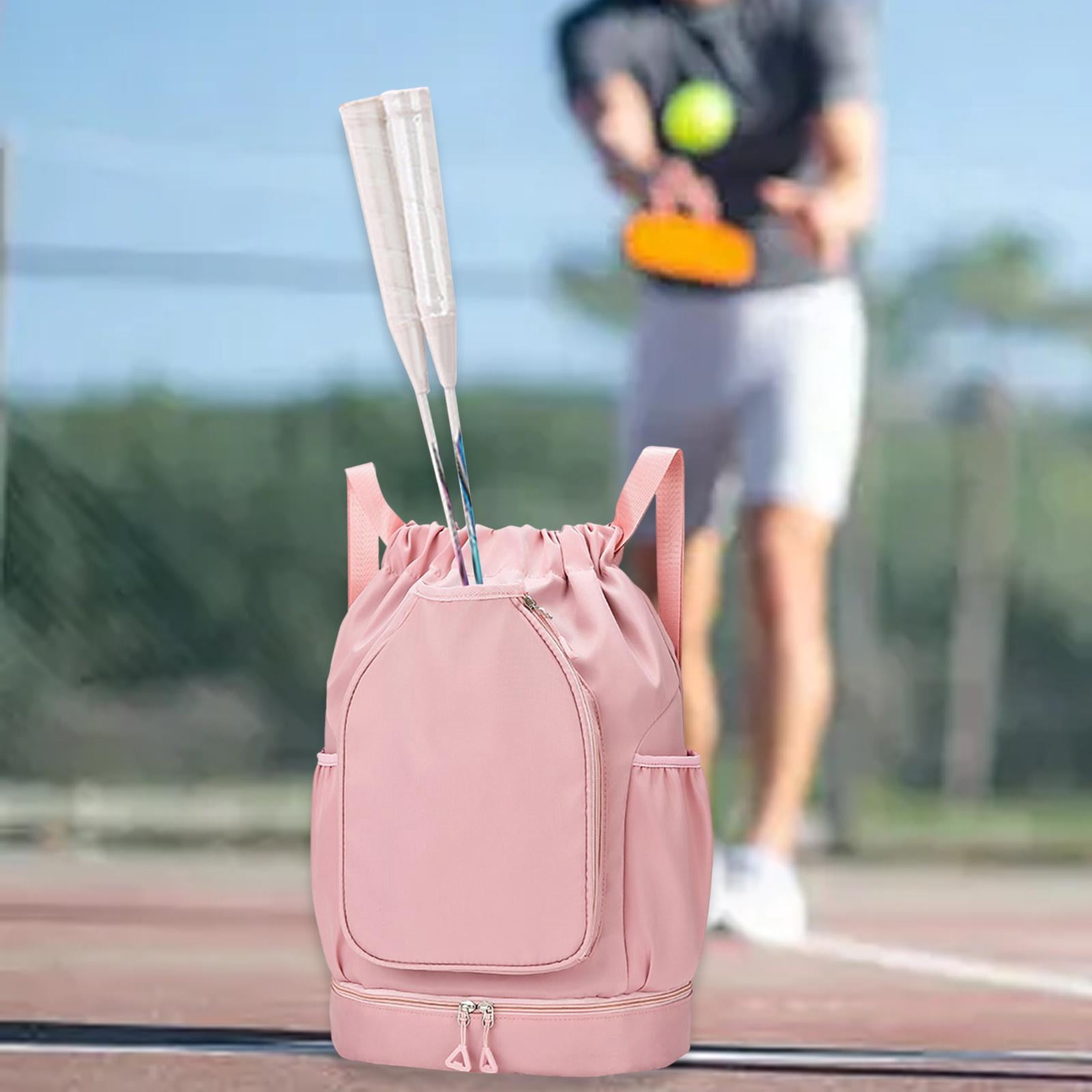QccHieUs Tennis Backpack Badminton Racket Bag Drawstring Handbag Shoulder Bag for Outdoor Pink