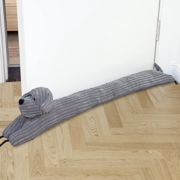 36" Under Door Draft Stopper, Grey Dog Weighted Air Draft Stopper Snake, Decorative Wind & Noise Blocker with Hanging Loops for Doors & Windows