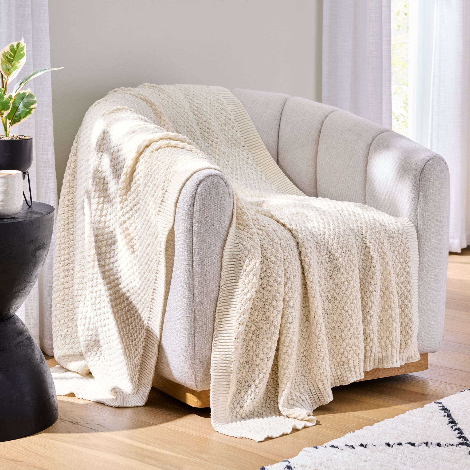 Better Homes & Gardens Sweater Knit Oversized Couch Throw Blanket Vanilla Dream 50 x 72 in