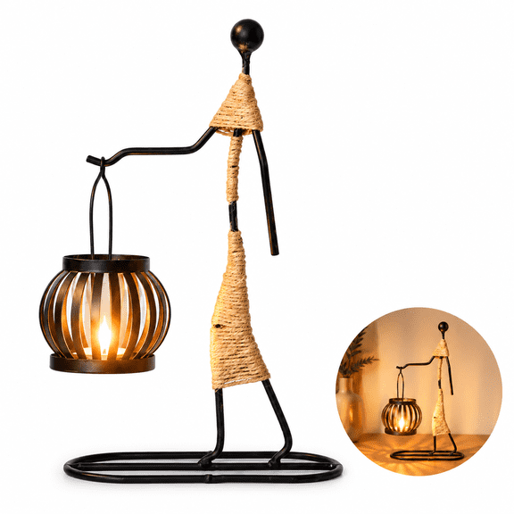 Candle Holder Decor, Rusty Metal Tabletop Decor, Abstract Figure Metal Candlestick, Creative Lantern Basket Candle Holder for Restaurant Desk Table Centerpiece