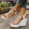 thumbnail image 6 of Dakaela Womens High Heel Wedge Sandals Sparkly Butterfly Fashion Platform Rhinestones Cute Ladies Slides Sandal with Elastic Ankle Strap White Size 9, 6 of 9