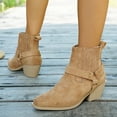 thumbnail image 5 of Suede Cowboy Boots for Women Retro Pointed Toe Chelsea Ankle Boots Chunky Heel Buckle Strap Booties, 5 of 5