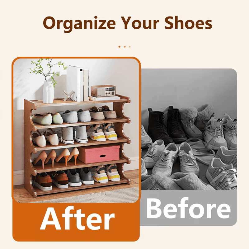 AISWORD 5-Tier Bamboo Shoe Rack Organizer,Free-Standing Shoe Storage Shelf for Entryway,Closet,Bedroom