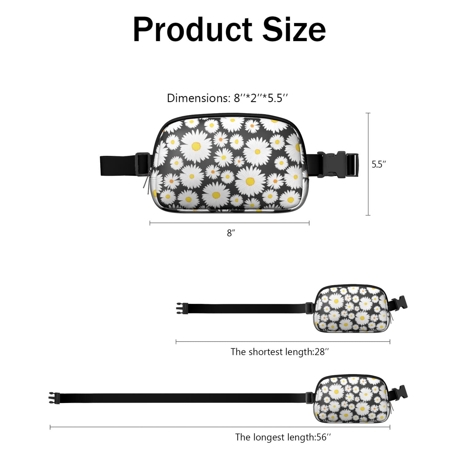Spring Daisy Fanny Pack – Vintage Boho Flower Waist Bag with Cute Yellow Floral Print for Seasonal Festivals & Travel