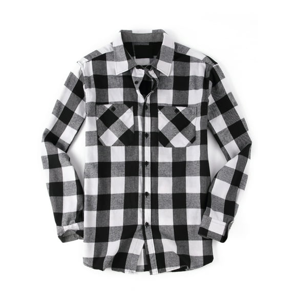 Demotime Men's Flannel Plaid Casual Button Down Shirt L White Plaid