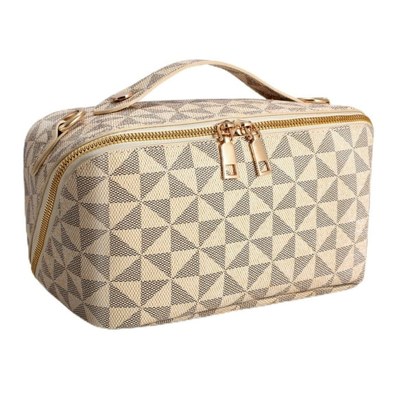 SUOSDEY 2 in 1 Crossbody Makeup Bag,Large Capacity Luxury Leather Cosmetic Bag for Travel