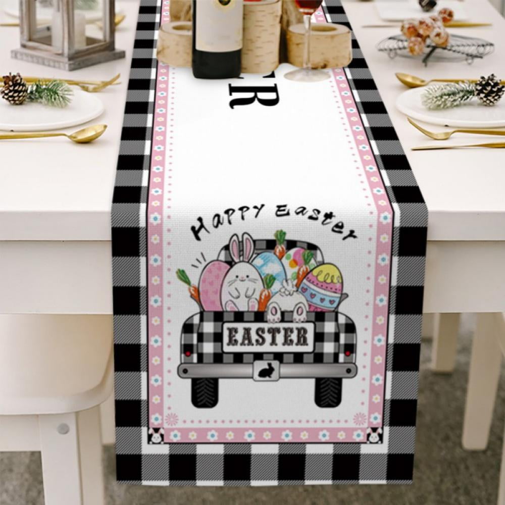Easter Gnome Table Runner Cotton Linen Table Runners Happy Easter Table