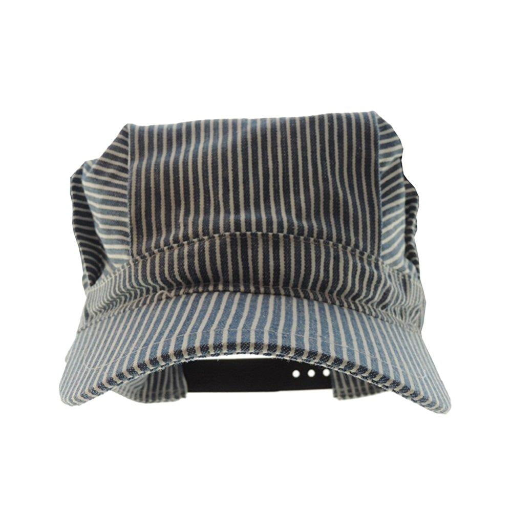 Train Engineer Hat Cap Conductor Blue White Striped Railroad Adult Costume 