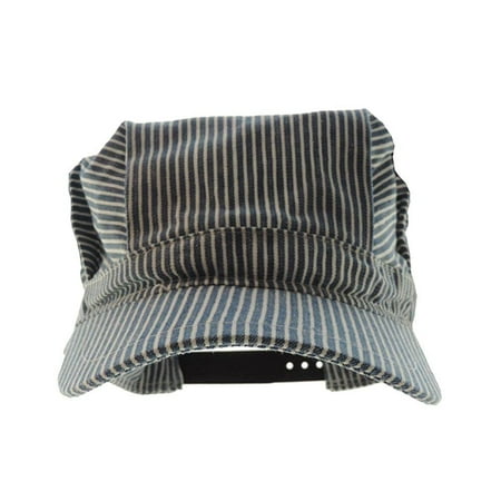 Adult's Adjustable Blue and White Striped Railroad Engineer Train Conductor Hat
