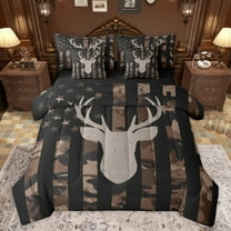 jejeloiu Vintage Deer Skull 7-Piece Twin Bedding Sets,Rustic American Flag Bedding Comforter Set,Camo Camouflage Print Sheet Sets For Teens,Ultra Soft Home Decor Reversible