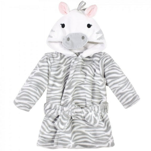 Hudson Baby Infant Girl Plush Animal Face Bathrobe, Gray Zebra, 0-9 Months