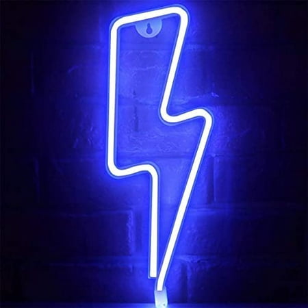 

Louist USB/Battery Powered Lightning Shaped Neon Sign Lamp Decorative Night Light Wall Decor for Wall Bedroom Birthday Party Christmas Halloween Valentine s Day Game Room Wedding Decoration (Blue)
