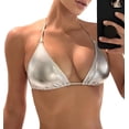 thumbnail image 1 of JuicyRose Women's Metallic Bikini Top - Halter Shiny Triangle Bralette Rave Tops Tie Side Swimsuit Bra, 1 of 7
