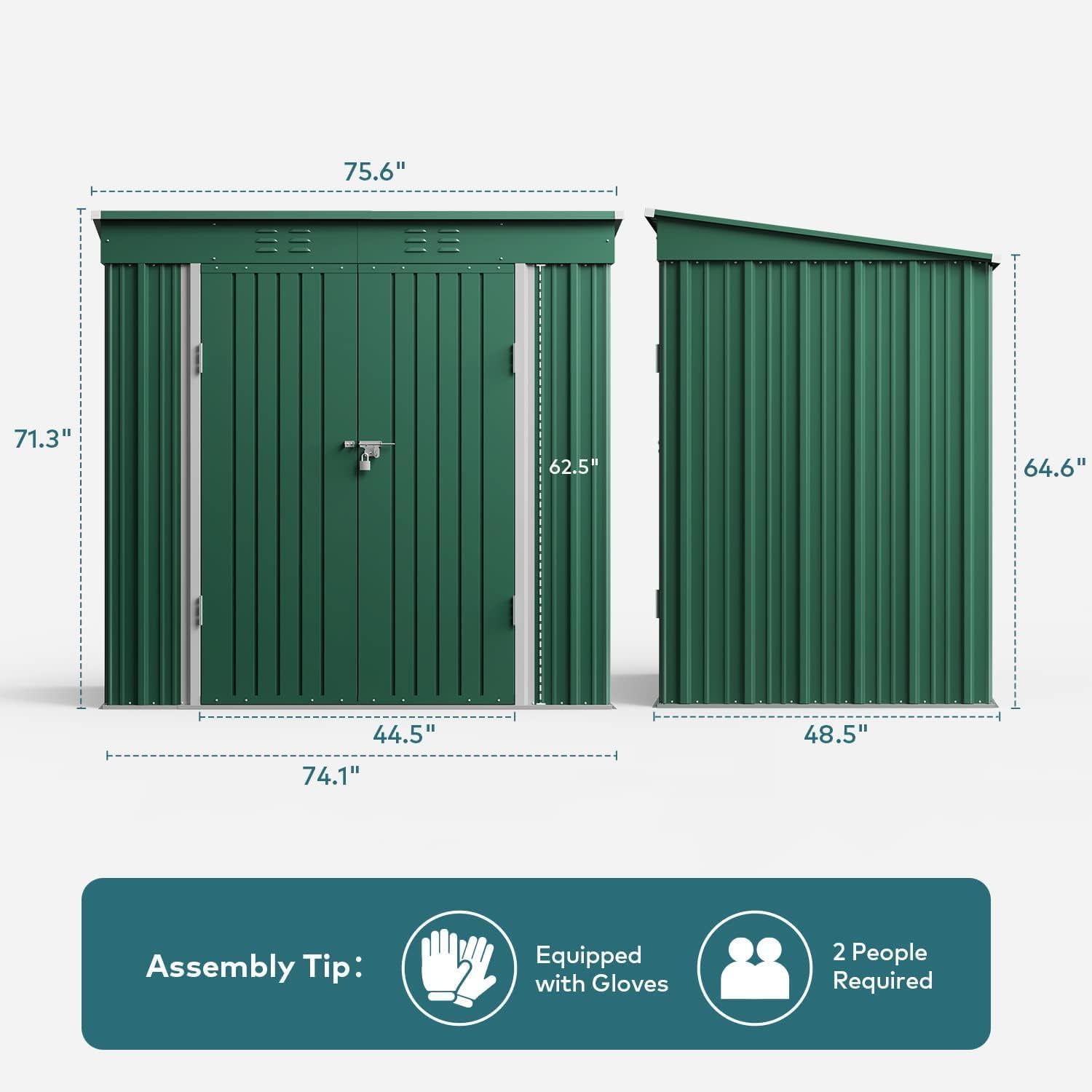 Lofka 6' x 4' Outdoor Storage Shed, Metal Garden Tool Storage Shed with Double Lockable Doors, Green