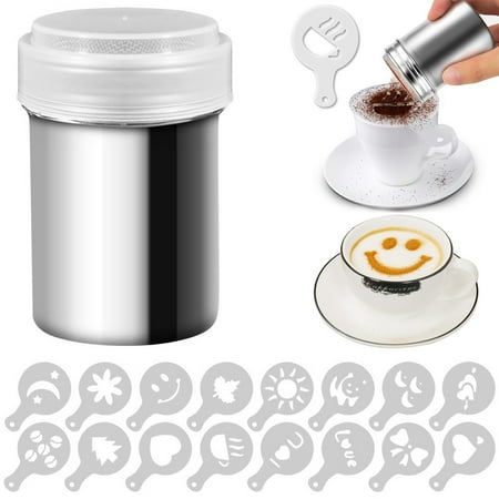 

Rosnek Stainless Steel Chocolate Shaker Cocoa Flour Coffee Sifter 8/16Pcs Cappuccino Coffee Template Strew Pad Duster Spray Tools