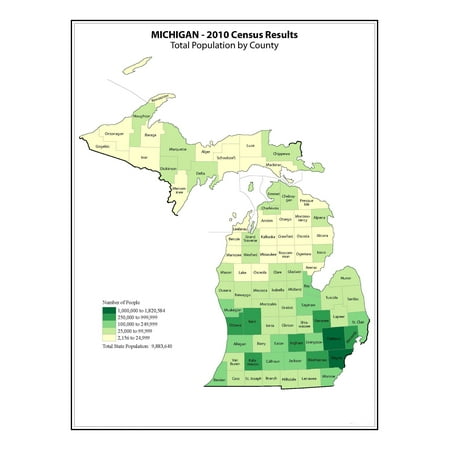 Michigan County Map (2010 Census) - 20 Inch By 30 Inch Laminated Poster With Bright Colors And Vivid Imagery-Fits Perfectly In Many Attractive Frames