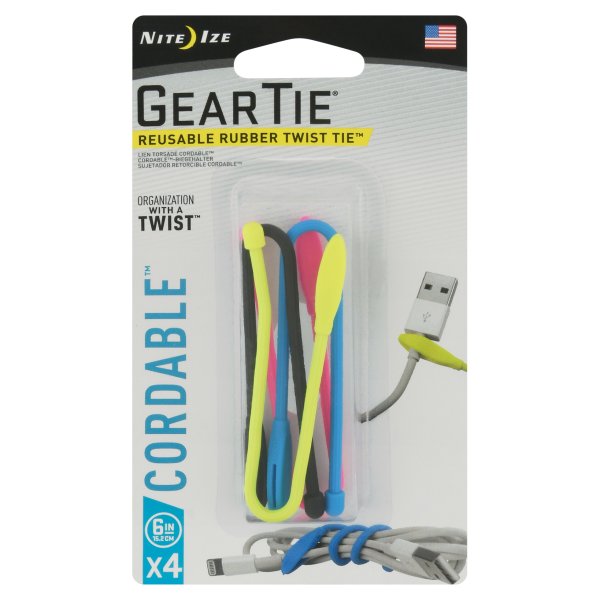 Nite Ize Gear Tie Cordable – Fascette Fermacavi Riutilizzabili Con Anello Elastico – Confezione Assortita Da 6 Pollici