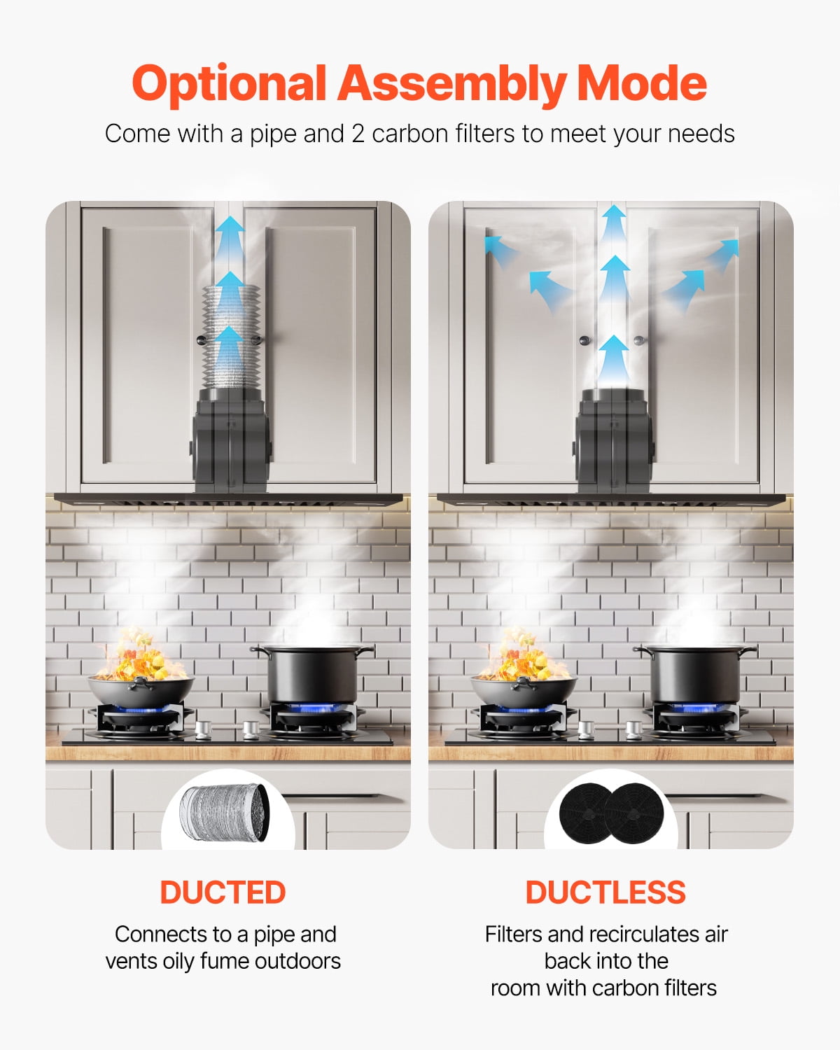 KFFKFF Kitchen Hood Insert, 30 Inch Integrated Ventilation System, 800CFM Stainless Steel Cooker Hood, Featuring Motion & Touch Operation, LED Illumination, Baffle Filters, Quad-Speed Exhaust Fan