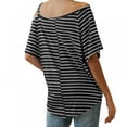 thumbnail image 2 of Women Summer Striped Cold Shoulder Tops Casual Loose T-Shirt Blouse Tunic Top, 2 of 5