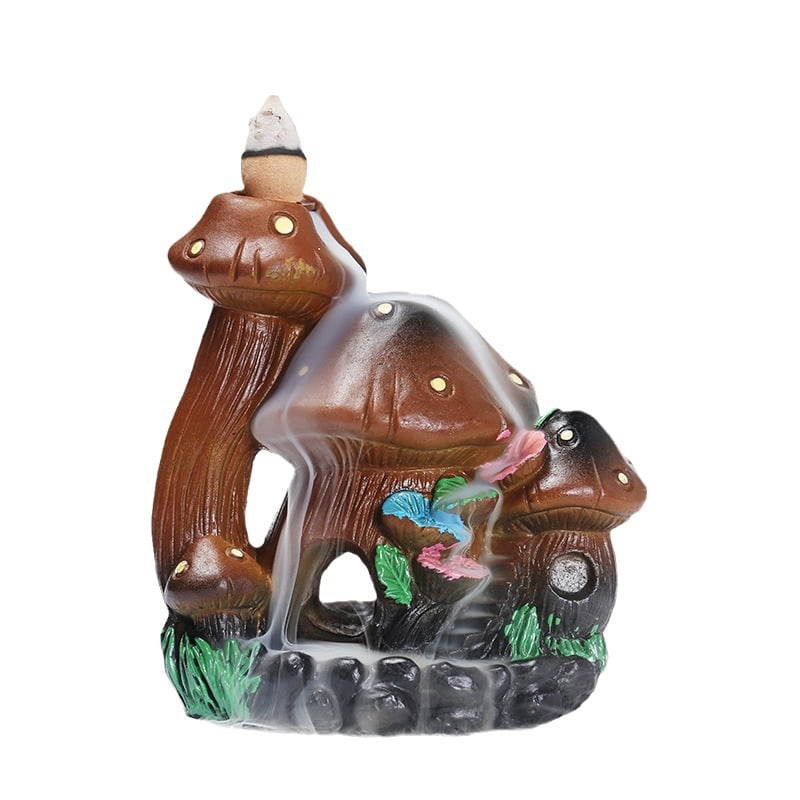 Mushroom House Backflow Censer Backflow Incense Burner Resin Mushroom House Incense Burner Mushroom Incense Holder Flowing Smoke Burner for Relax Desktop Ornament