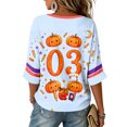 thumbnail image 4 of Women Halloween Shirt Oversized Cute Funny Plus Size 3/4 Sleeve Printed Graphic Blue XL, 4 of 5