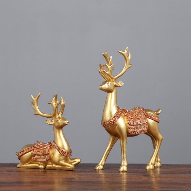 2x Estatua de Ciervo de La Decoración Elegante Suministros Reno Estatuilla de Resina Manualidades de Animales Adorno Decorativo para Decoración Oro BLESIY Escultura de ciervo