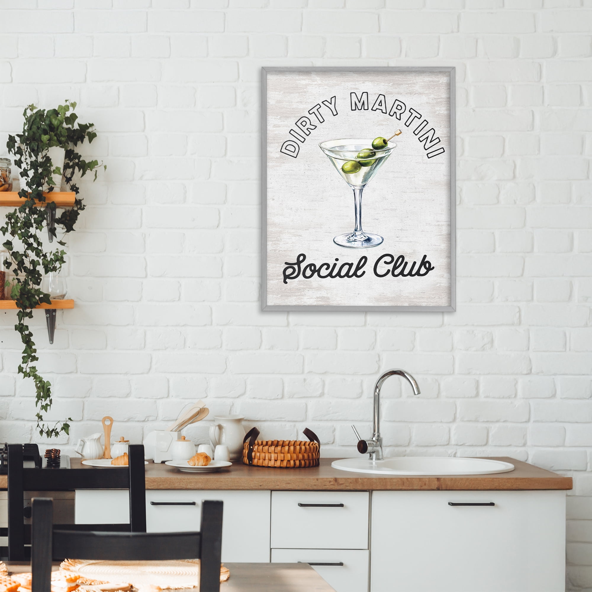 Stupell Industries Dirty Martini Social Club Gray Framed Giclee Art, design by Lettered and Lined