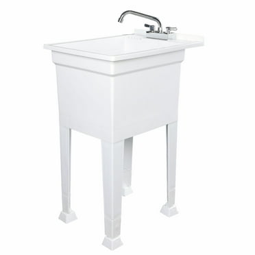 UTILITYSINKS Plastic 18” Freestanding Utility Sink with Swing Faucet, White
