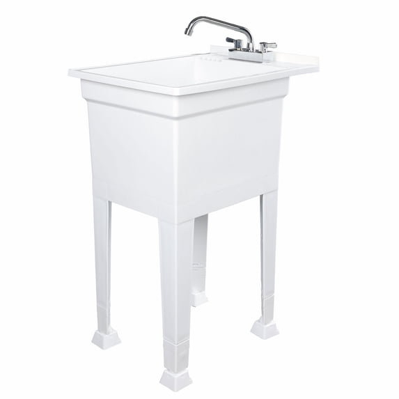 Open Box UTILITYSINKS Plastic 18” Utility Tub Sink with Swing Faucet, White