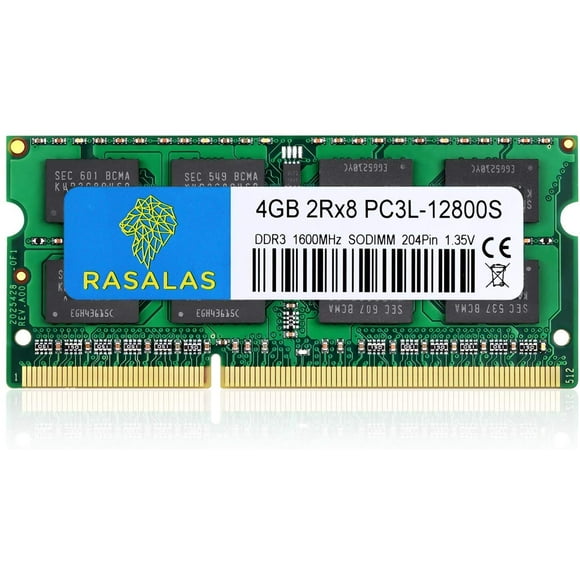 4GB DDR3L 1600MHz PC3L-12800 12800s Rasalas CL11 1.35V Non-ECC Unbuffered 2Rx8 Dual Rank 204 Pin SO-DIMM Notebook