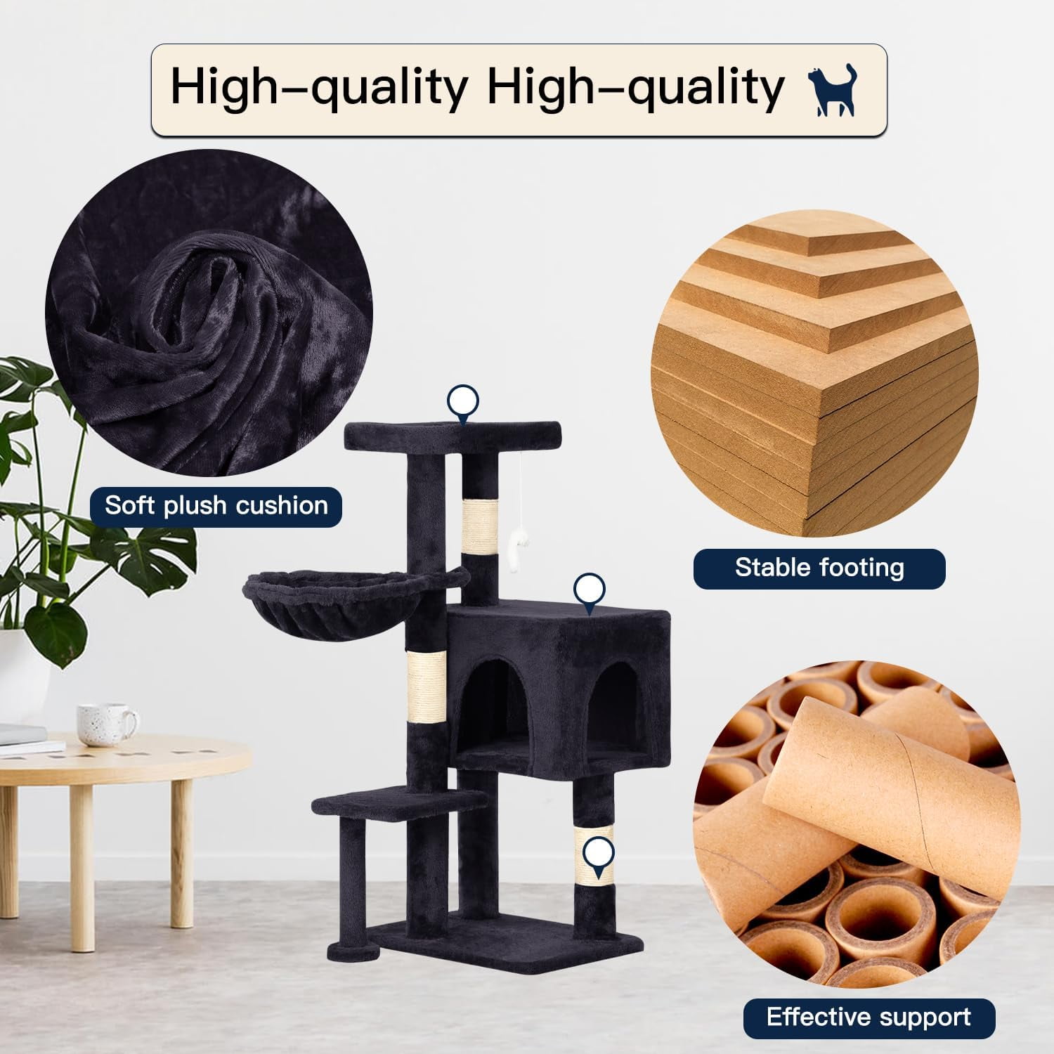 BestPet Cat Tree 37" Tall Cat Tower Kitten with Scratching Posts and Perches Indoor Activity Center for Cats (Dark Gray)