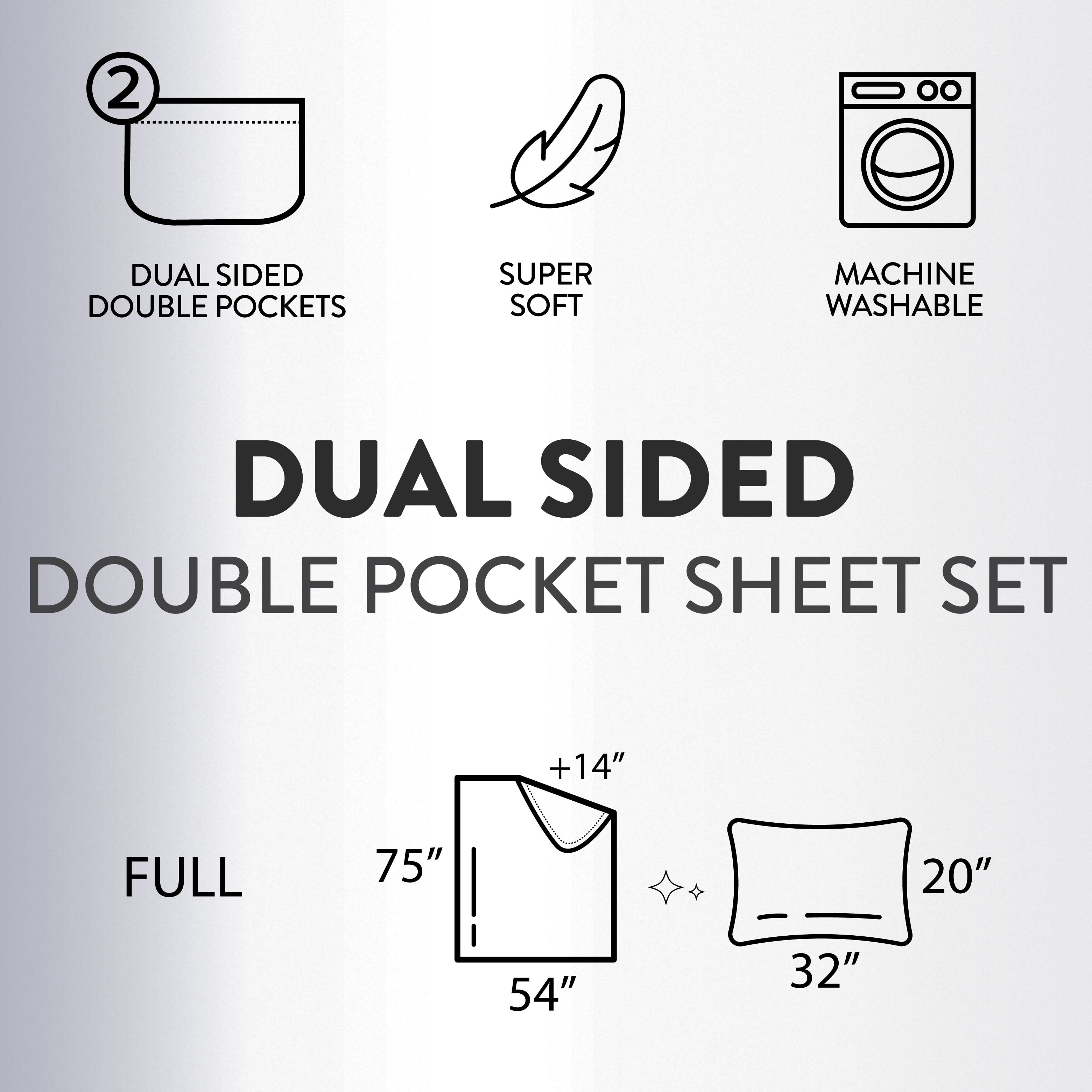 Urban Shop Double Sided Tech Pocket Fitted Sheet with Pillowcase, Full, White