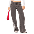thumbnail image 3 of Women's Loose Fashionable Side-Drawn Wide-Leg Jeans Coffee M, 3 of 9