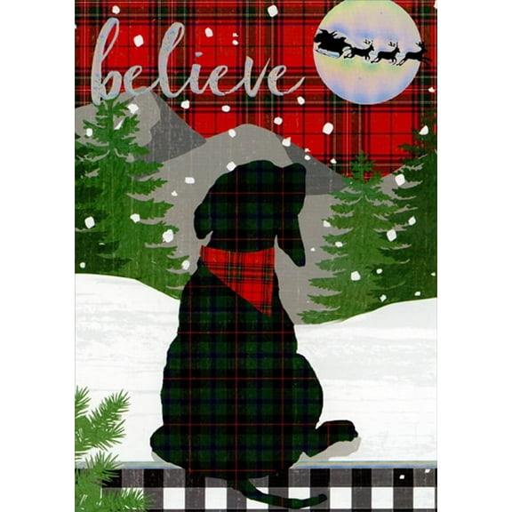 LPG Greetings Believe : Green and Red Plaid Dog Box of 14 Christmas Cards