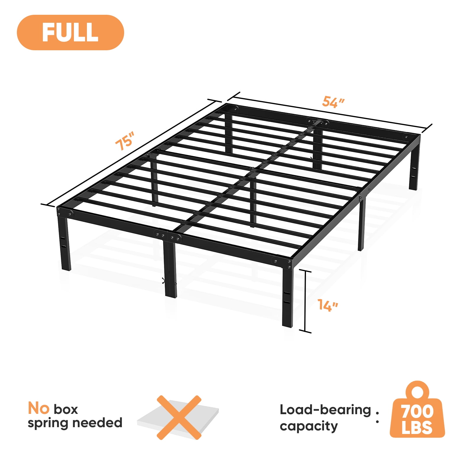Aidoly Full-Size Bed Frame, Heavy Duty Mattress Support, Easy Assembly, 14-Inch High, Sturdy Steel Slat