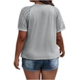 thumbnail image 7 of Tdoqot Womens Trendy Plus Size Tops- Pleats Crewneck Casual Lace Short Sleeve Summer Shirts Blouses Gray Size 3XL, 7 of 7