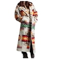 thumbnail image 2 of Abrigo de talla grande para mujer Patrón de estilo étnico Manga larga Bolsillos con botones Cárdigan cortavientos con capucha Fridja po190, 2 of 3