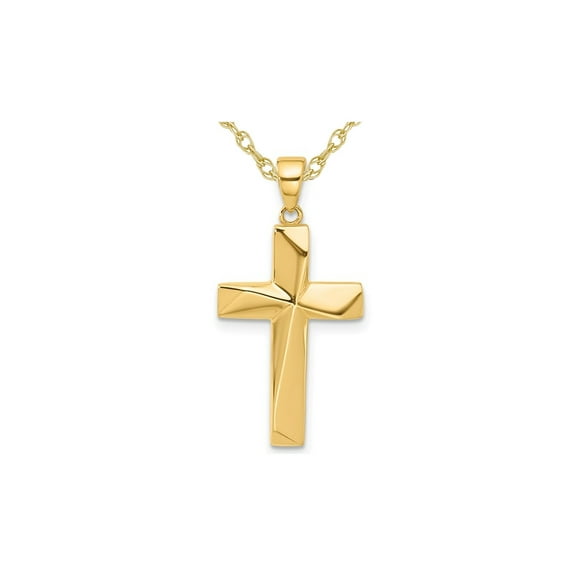 14K Yellow Gold Polished Cross Pendant Necklace with Chain
