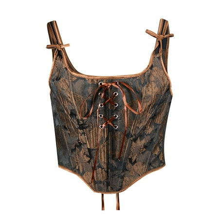 Fantasy Lingerie Costumes Corset Tops for Women Plus Size Tops for Women Women Casual Sexy Eyelet Lace-up Floral Print Fishbone Court Vintage Corset Straps Tank Top