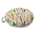 thumbnail image 1 of Retro Round Floor Cushion with Handle, Print of Cartoon Style Colorful Feathers Floating Bohemian Elements, Decorative Pillow for Living Room & Dorms, 18" Round, Eggshell and Multicolor, by Ambesonne, 1 of 4
