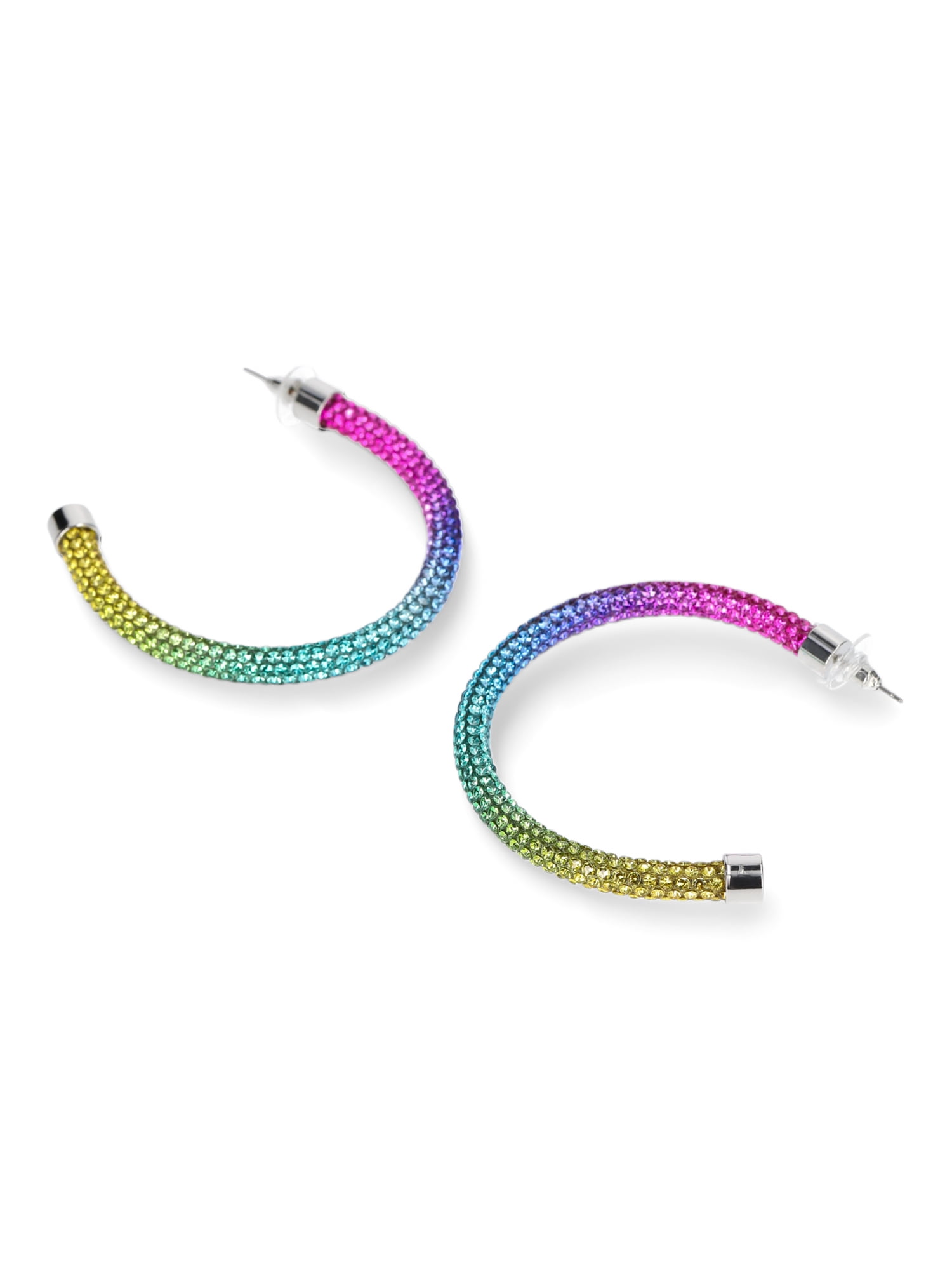 Madden NYC Women's Fashion Rainbow Pavé Tube Hoop Earrings