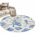 thumbnail image 2 of Blue Coastal Round Living Room Rugs 3.3 ft, Starfish Shell Coral Seahorse Washable Area Rug with Non-Slip Sturdy Edge Binding Round Front Door Mat Floor Carpet for Entryway, 2 of 9