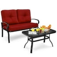 thumbnail image 5 of Patiojoy 2PCS Patio Conversation Set Outdoor Loveseat w/Coffee Table & Red Cushions, 5 of 6