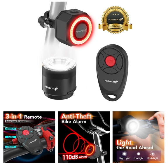 Fosmon Bike Lights for Night Riding, USB Rechargeable Bicycle Lights Front & Rear Set with Alarm, IP65 Waterproof Headlight, Smart Bike Tail Light with Bike Horn