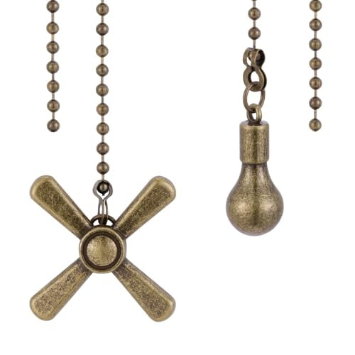 Ceiling Fan Pull Chain Ornaments,13.6 Inches Fan Pulls Extension Chains Set,Decorative Metal Light Bulb and Fan Cord,Ultra Long 3mm Diameter Beaded Ball Pull Chains for Lamp