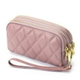 thumbnail image 1 of QualitChoice Women Wallets Solid Color PU Long Design Card Holder Three- for Zipper Multi-card Purse Large Capacity Coin Keys Soft Bag Pink, 1 of 6