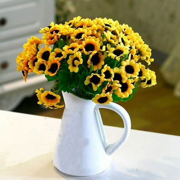 Zhaomeidaxi 5 Bouquet 15 Heads 7 Branches Artificial Silk Sunflowers Long Stem Fake Sunflowers Bouquet Sunflowers Decor for Home Hotel Office Wedding Party Garden