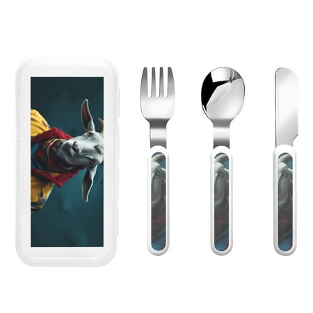 

Easygdp Surrealist Goat 3-Piece Flatware Set Kids Silverware Stainless Steel Toddler Kids Utensils Safe for Preschooler Children