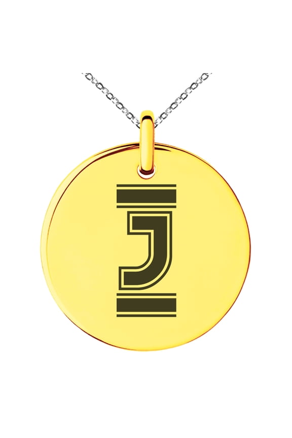 Stainless Steel Letter J Initial Empire Monogram Engraved Small Medallion Circle Charm Pendant Necklace