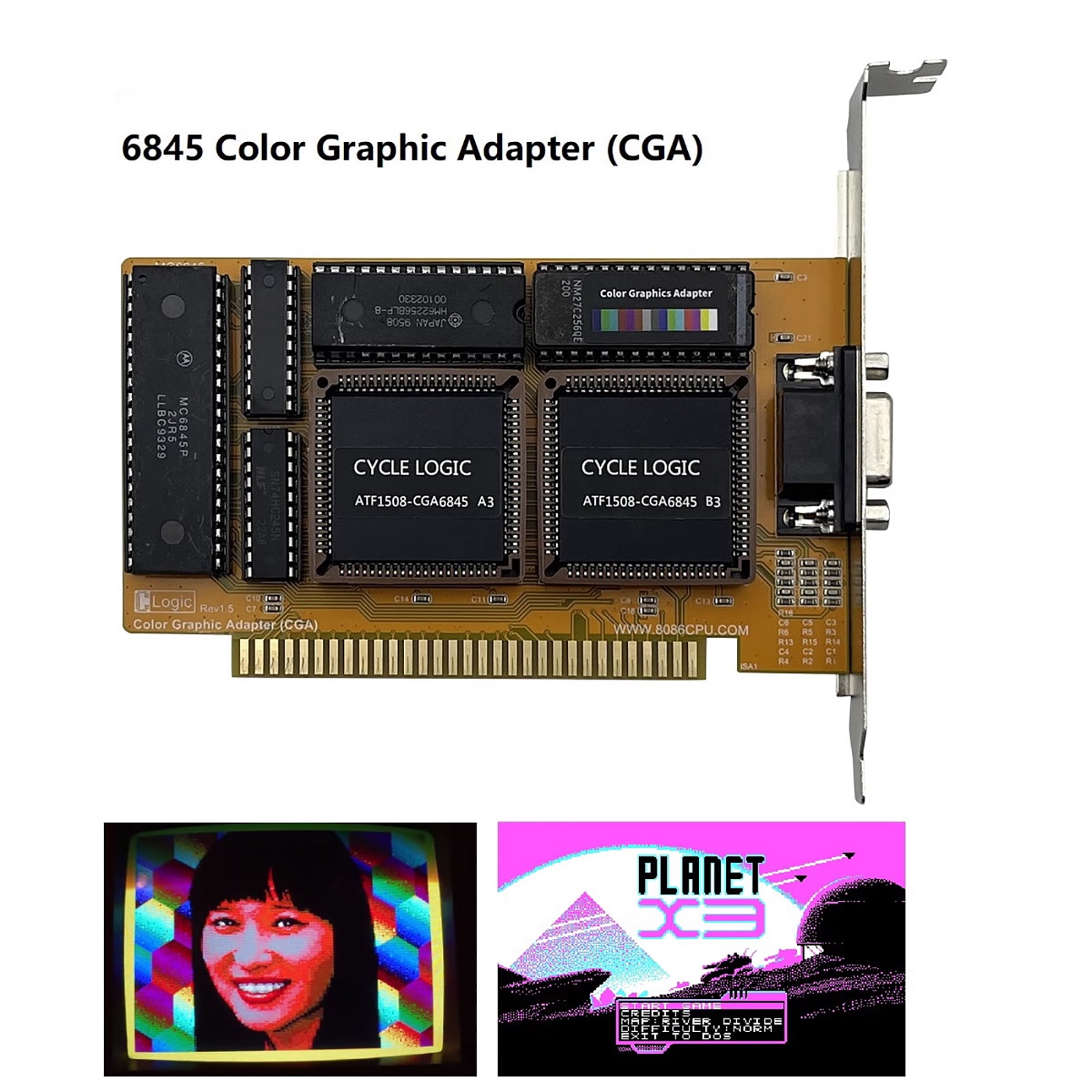 CGA Graphics Card for ISA Interface Small Size, 16KB Memory for Retro Computing, No Driver Required